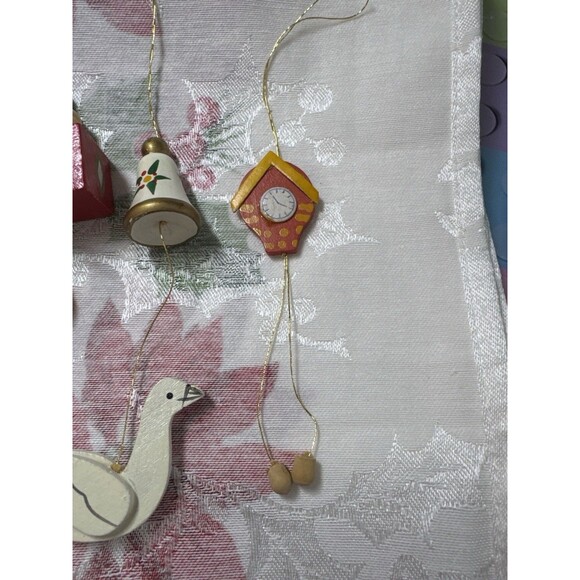 Vtg Wooden Mini Christmas Ornaments Lot 12pcs German Taiwan Clock Mouse Chimney - Picture 2 of 11